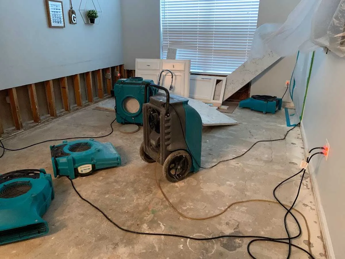 Dehumidifier in flood-cut room for Water Damage Restoration in Waterloo